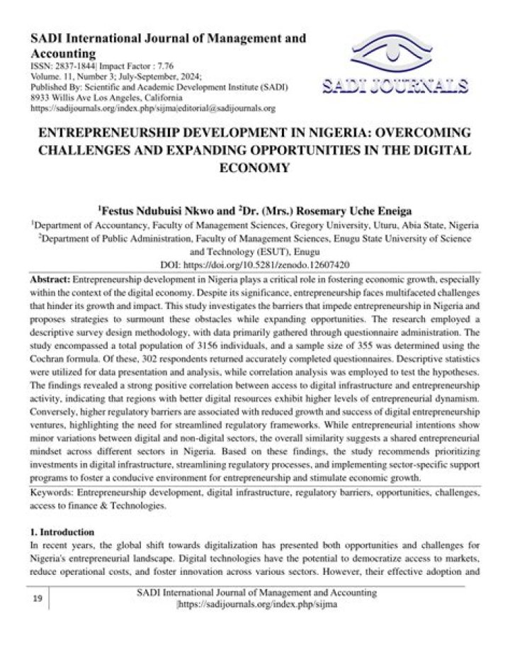 Entrepreneurship development in Nigeria