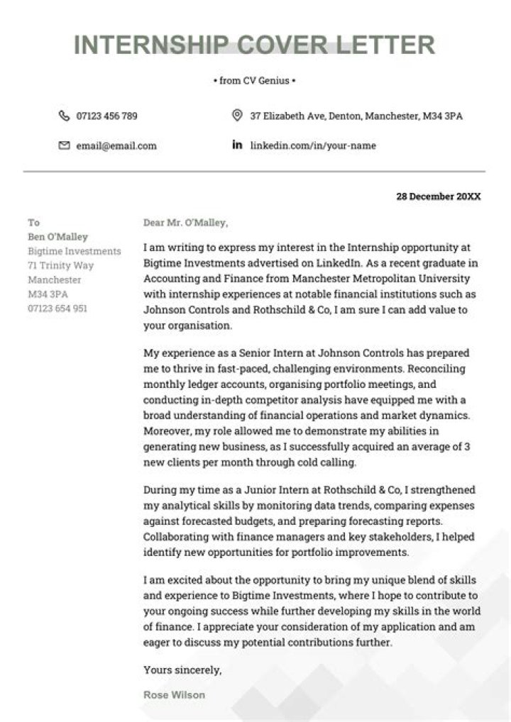 Writing an internship letter Writing an internship letter